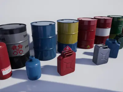 Drums and Jerrycans Low-poly 3D model