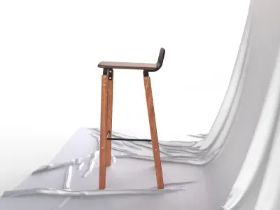 Scandinavian Bar stool With Leather Seat 3D model