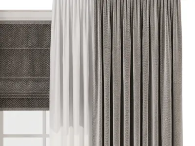Curtain with tulle 59 3D model