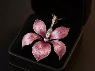 Orchid Treasure  Luxury Jewelry Art in Silver and Pink Texture