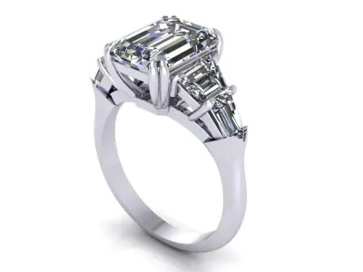 Three Stone Emerald Wedding Ring V5 3D print model