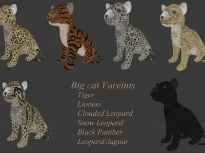 Teddy Big Cats Plus a Hyena extra Low-poly 3D model