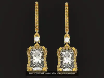  engagement ring and earrings set with a large  radiant  stone 3D Model Pack