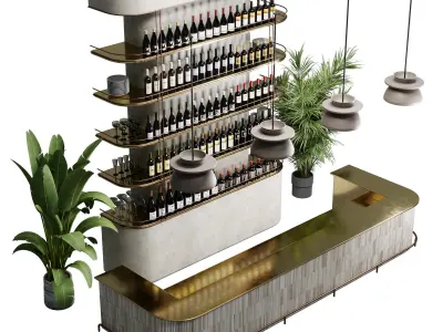 Reception Desk for Restaurant and Caffe with cabinet wine rack Low-poly 3D model