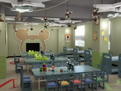 Kindergarden Classroom and Playground Hall 3D model