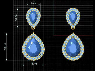 Earrings pear cut diamonds  3D print model