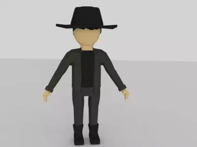 Low Poly Human cartoon character wearing hat Low-poly 3D model