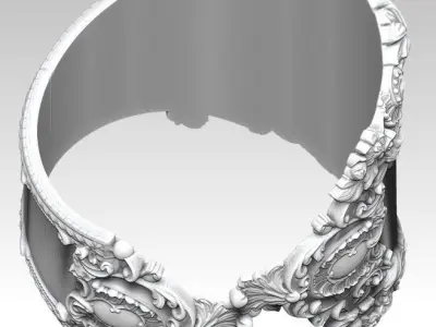Female Woman Girl Carved Pattern Floral Spoon Style Ring 3D print model