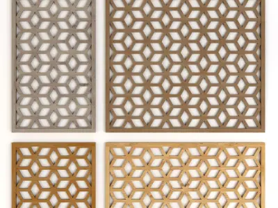 Wood Arabic Islamic pattern decorative grill screen 3D model 4