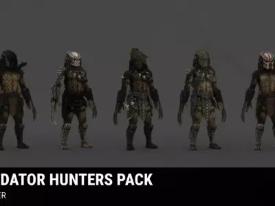 Predator 3D Models Collection 5 Rigged Alien Hunters Bundle