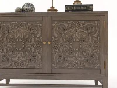 Wooden Cabinet and Decoration 3D model