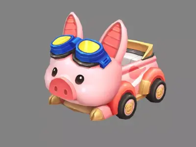 Cartoon Piggy Car--Amusement Park Touring Car Low-poly 3D model