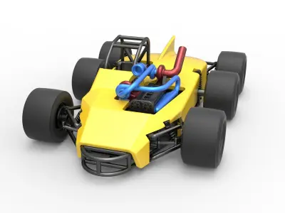Concept race car with 6 wheels Scale 1 to 25 3D print model
