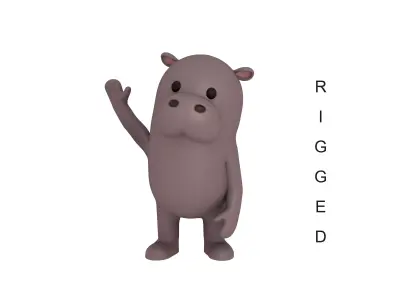 Rigged Cartoon Hippopotamus 3D model