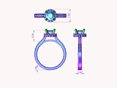 aj-015 halo diamond engagement ring gold 3D print model