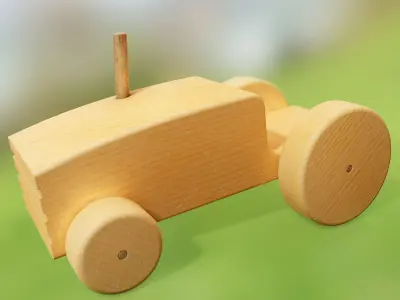 Wooden Tractor Toy Low-poly 3D model