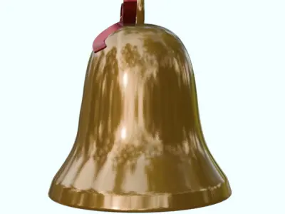 Christmas Bell 3D Model Golden Bell with Red Ribbon 3D model