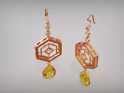 Diamond pear earrings pink rose gold fashion decor woman 3D print model