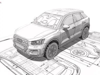 Audi Q2 3d blueprint Low-poly 3D model