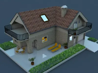 house 4 with balcony Low-poly 3D model