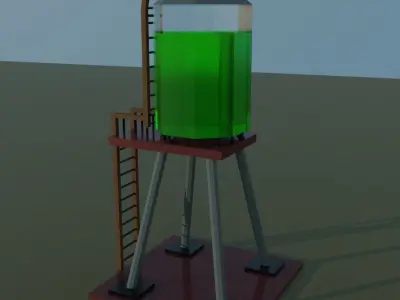 Three House and Water Tank Unity-Blender-Svg-Obj-Fbx Low-poly 3D model