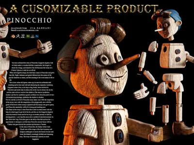 PINOCCHIO WITH 10 WOOD SMART MATERIALS 3D model