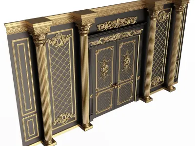 Boiserie Classic Wall with Mouldings 04 Black Low-poly 3D model