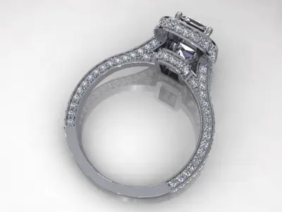 Round Edge Emerald Diamond Ring 3D print model