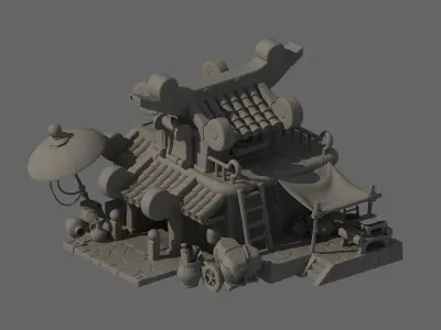 Cartoon Oriental architecture 3D model