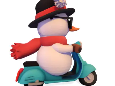 Cool Rider Snowman 3D Model on Scooter 3D print model