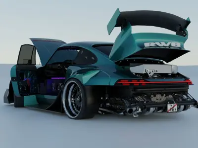Porsche 911 Turbo 993 RWB Suspensions rigged 3D model
