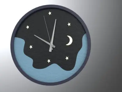  Wall Clock - Night Sky and Waves - Furniture Design Free low-poly 3D model