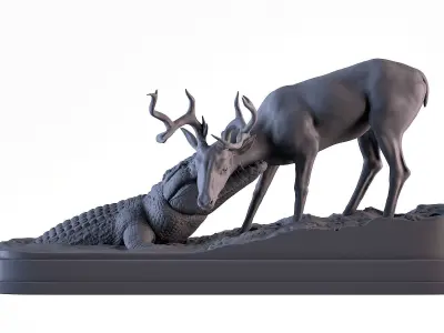 Crocodile attack Deer 3D print model