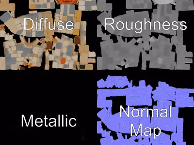 Charming Stone Castle Wall model pack Low-poly 3D model