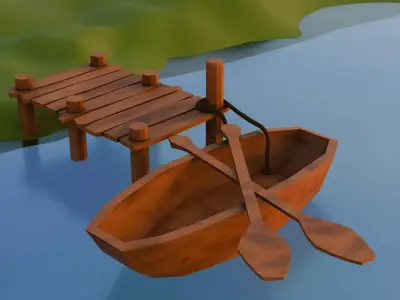  Stylized Rowboat  Wooden Dock Game Ready Low Poly Asset Free low-poly 3D model