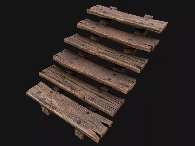 Medieval Wooden Stairs threshold Low-poly 3D model
