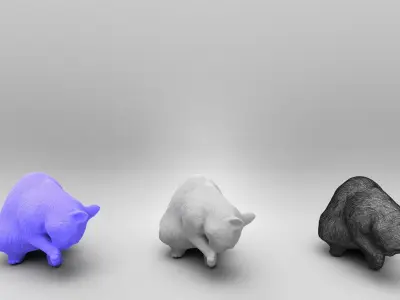 Fluffy cat licking itself 34 Low-poly 3D model