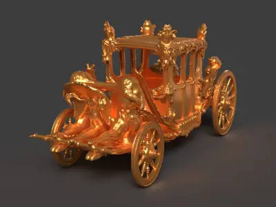 Chinese ancient golden  carriage   Low-poly 3D model