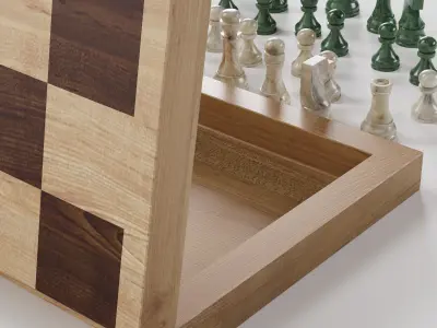 Chess set made with wood and with marble pieces 3D model