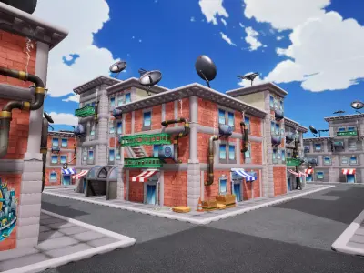 stylized city Low-poly 3D model