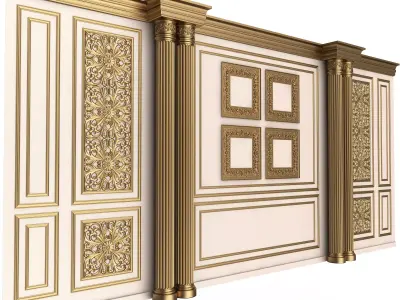 Boiserie Classic Wall with Mouldings 014 White Low-poly 3D model