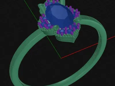 Antique Oval Gemstone Round Diamond Band Wedding Engagement Ring 3D print model