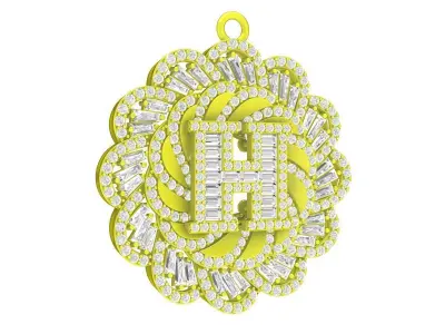 A7186 Luxury H Letter Diamond Baguette Women Pendant 3D print model