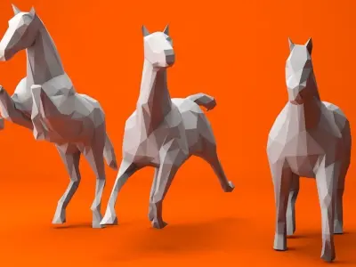 6 Lowpoly Horses group of running Low-poly 3D model