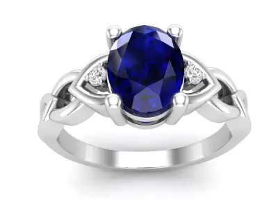 AV 575 Oval and Round White Diamond Ladies Engagement Ring 3D print model