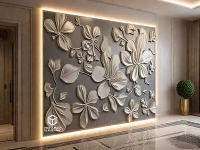modern panel wall decor set wall relief mural CNC 120 3D model
