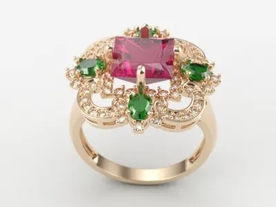  Women ring with gems and diamonds 3dm stl vintage 3D print model