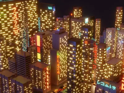 City Lowpoly lit up at night Low-poly 3D model