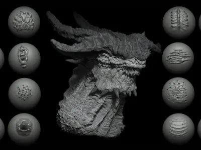 Zbrush and Blender - 40 Dragon VDM Brush 3D model