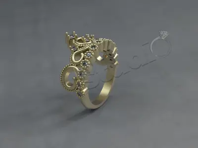 Luxury Crown ring with stones 3d print model 3D print model